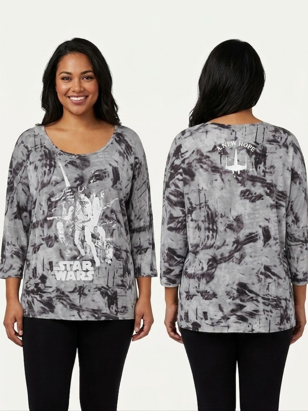 Rock & Republic Star Wars A New Hope Graphic Tunic Top Gray Tie Dye Size L